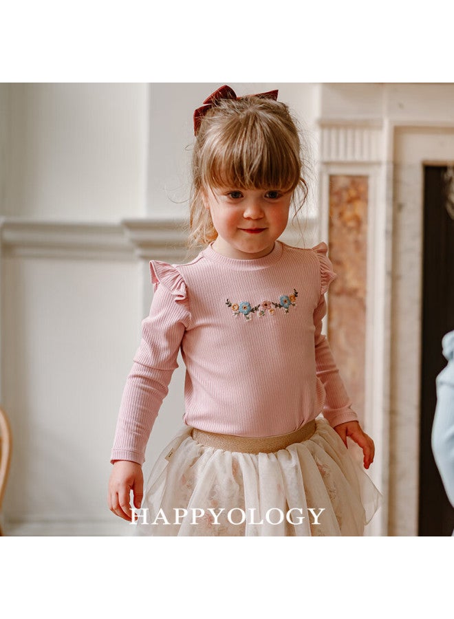Happyology Uk Kids Autumn Winter Knitted Girls Embroidered French Ribbed Long Sleeve Top - Image 1