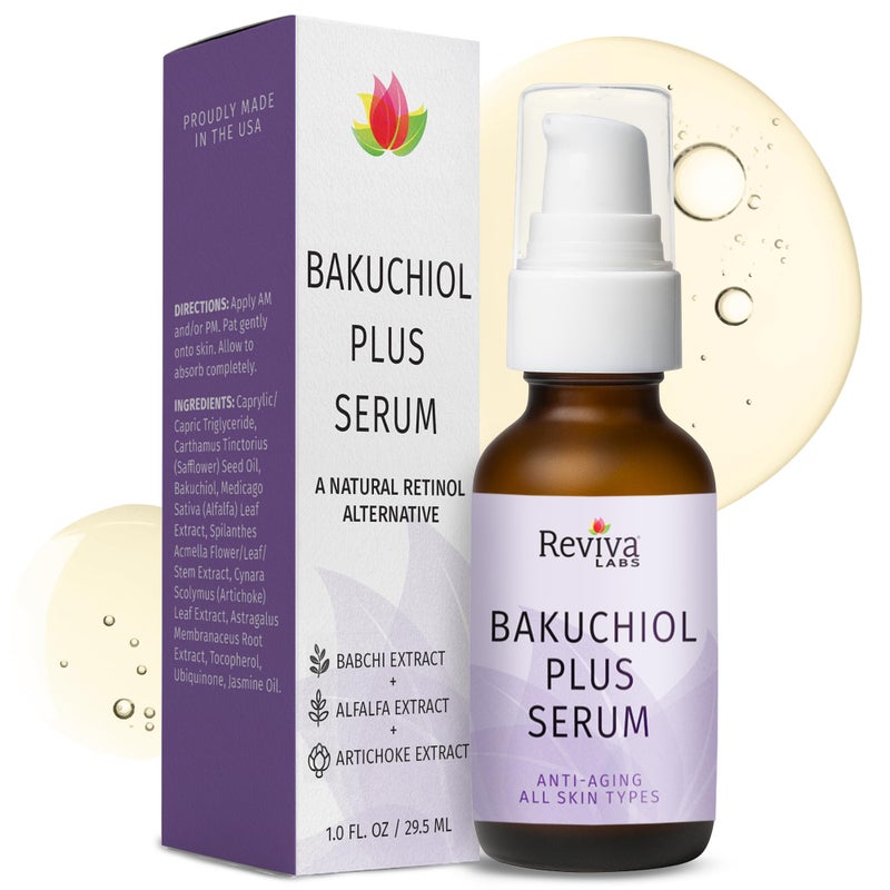 Reviva Labs Bakuchiol Serum â€“ Natural Retinol Alternative Serum for Face with Alfalfa & Artichoke Extract â€“ Hydrating Vegan Formula for Smoother, Firmer, Radiant-Looking Skin â€“ 1 Fl Oz - Image 1