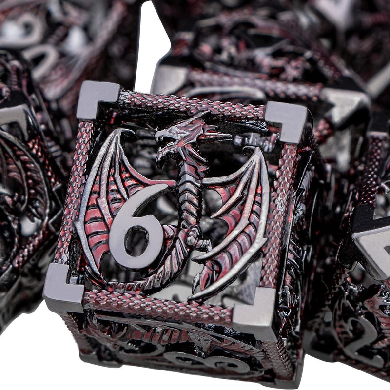 ARUOHHA Hollow DND Metal Dice Set Black Red Dragons D and D Dice RPG Role Playing Games Dungeons Polyhedral Dice with Gift Box D20 D12 D10 D8 D6 D4 - Image 3
