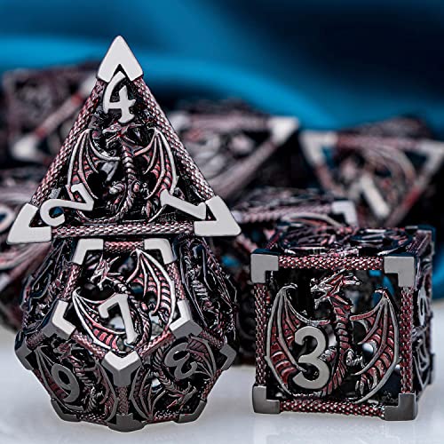 ARUOHHA Hollow DND Metal Dice Set Black Red Dragons D and D Dice RPG Role Playing Games Dungeons Polyhedral Dice with Gift Box D20 D12 D10 D8 D6 D4 - Image 5