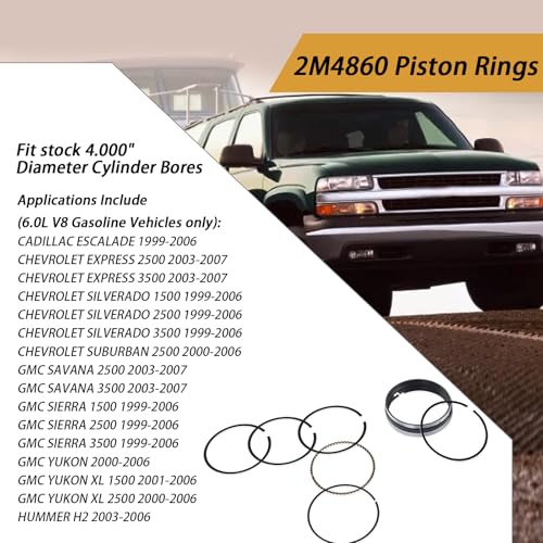 XTPTFABS 2M4860 Piston Rings(8-Cyl Ring kits) Compatible With 1999-2006 Chevrolet Gen III 364 6.0L LQ4 LQ9(Replace2M4860) Piston Rings - 4.000 in Bore -1.5 x 1.5 x 3.0 mm Thick - Standard Tension - Image 2