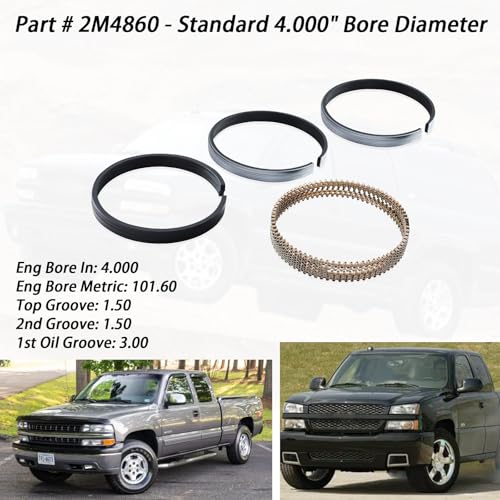 XTPTFABS 2M4860 Piston Rings(8-Cyl Ring kits) Compatible With 1999-2006 Chevrolet Gen III 364 6.0L LQ4 LQ9(Replace2M4860) Piston Rings - 4.000 in Bore -1.5 x 1.5 x 3.0 mm Thick - Standard Tension - Image 3