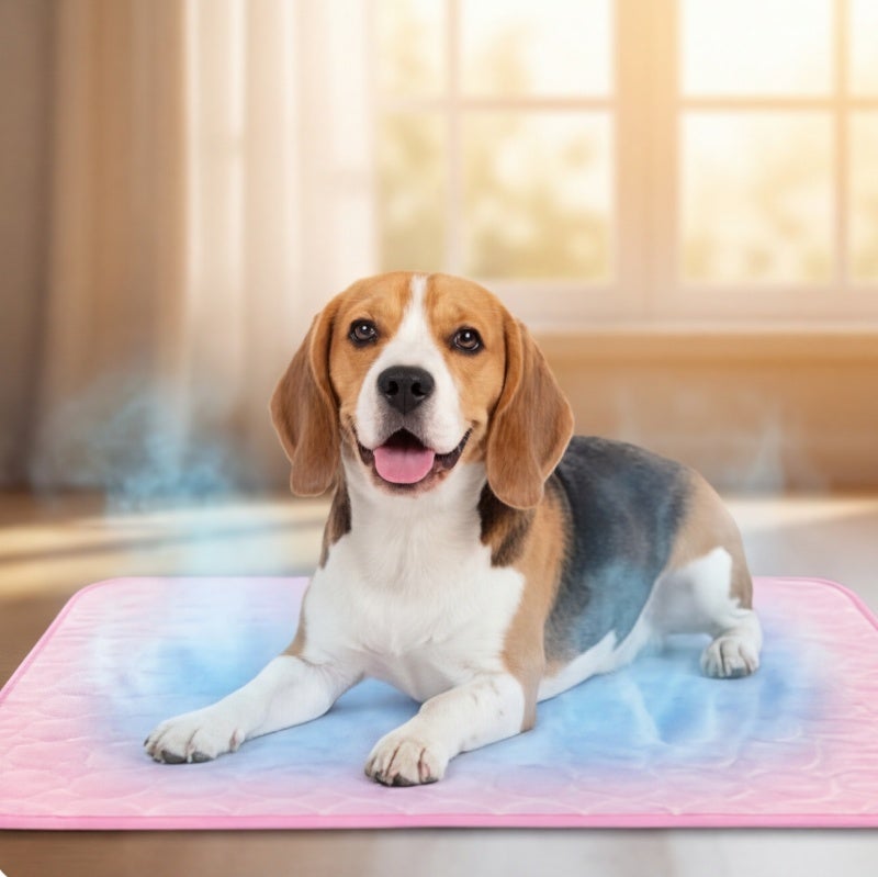 Dog Cooling Mat 100x70cm Pink Instant Cooling Surface - Breathable Dual-Layer Design Bite Resistant Edges for Medium Large Active Dogs Car Travel Home Use - Image 2
