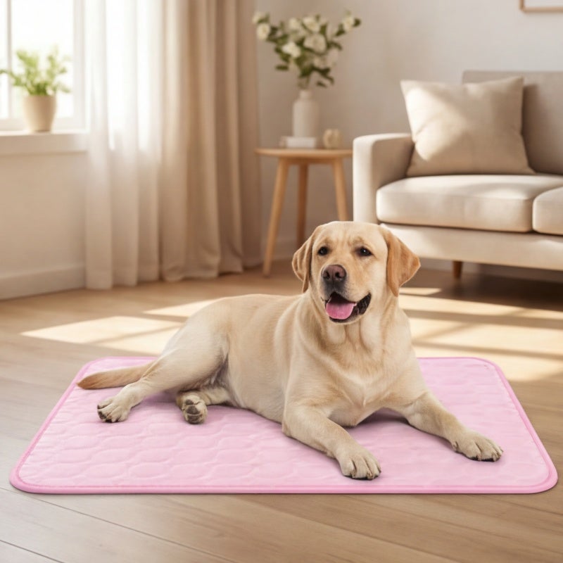 Dog Cooling Mat 100x70cm Pink Instant Cooling Surface - Breathable Dual-Layer Design Bite Resistant Edges for Medium Large Active Dogs Car Travel Home Use - Image 3