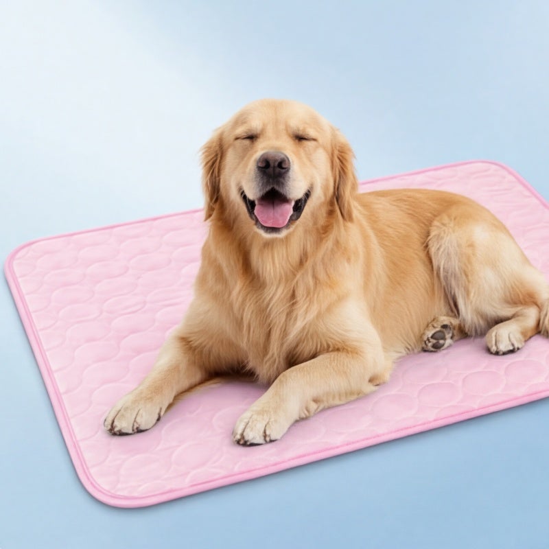 Dog Cooling Mat 100x70cm Pink Instant Cooling Surface - Breathable Dual-Layer Design Bite Resistant Edges for Medium Large Active Dogs Car Travel Home Use - Image 1