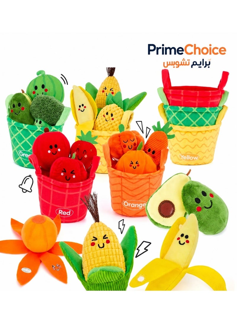Prime Choice Montessori Color Sorting Fruit & Vegetable Plush Toy Set, 16PCS Soft Food Sorting Game for Toddlers, Sensory Learning Toy with Color Baskets, Preschool Educational Matching Activity for Kids - Image 1