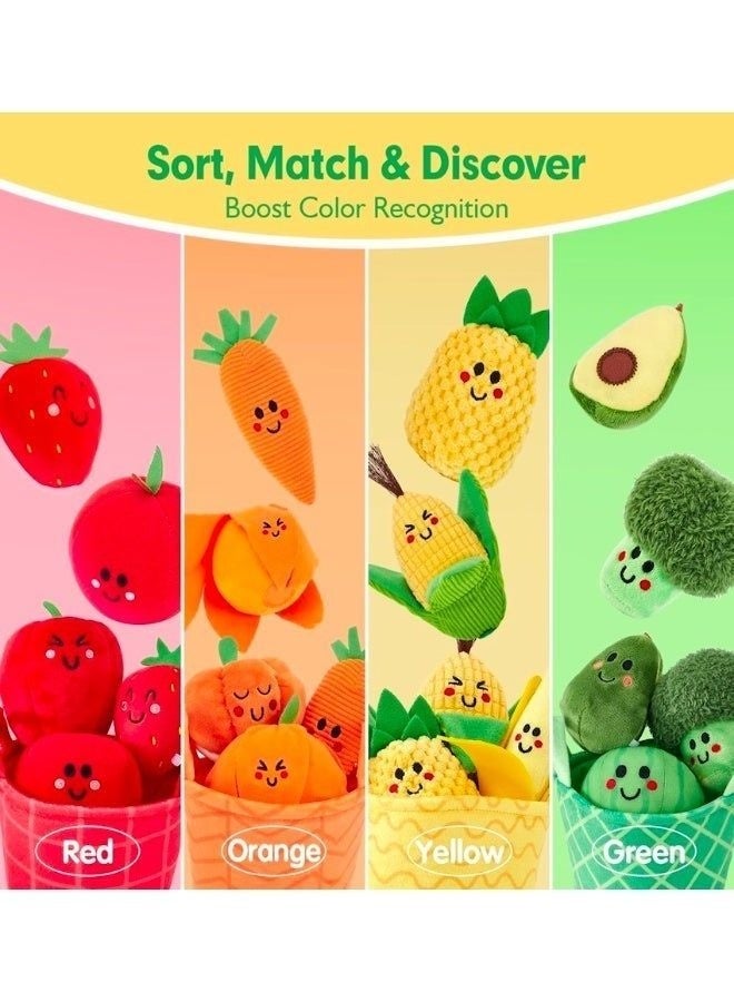 Prime Choice Montessori Color Sorting Fruit & Vegetable Plush Toy Set, 16PCS Soft Food Sorting Game for Toddlers, Sensory Learning Toy with Color Baskets, Preschool Educational Matching Activity for Kids - Image 5