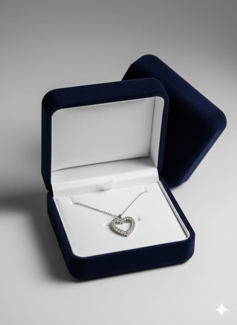 Open heart design necklace with rows of shiny silver stones - with a thin silver-plated chain - with additional links for adjusting the size. - Image 5