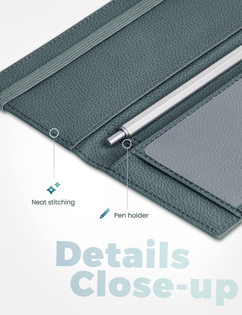 Yarnic Checkbook Cover for Personal Checkbook, Checkbook Holder with Pen Holder & Built-in Clear Plastic Divider for Duplicate Checks (Grey Green) - Image 3