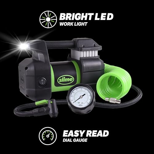 Slime مضخة هواء إطارات سلايم 40031، محمولة للسيارات، SUV، 4x4، ضاغط هواء، طاقة احترافية، ثقيلة، مع مقياس تناظري 150 psi، خرطوم طويل وضوء LED، 12 فولت، تضخيم في 3 دقائق - Image 3