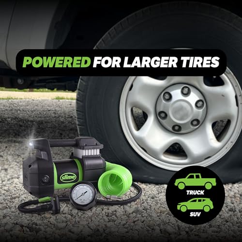 Slime مضخة هواء إطارات سلايم 40031، محمولة للسيارات، SUV، 4x4، ضاغط هواء، طاقة احترافية، ثقيلة، مع مقياس تناظري 150 psi، خرطوم طويل وضوء LED، 12 فولت، تضخيم في 3 دقائق - Image 5