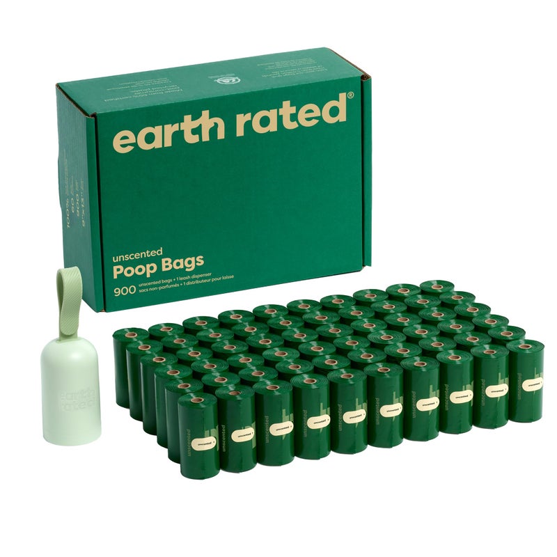 Earth Rated Dog Poop Bag Holder, Durable and Guaranteed Leakproof, Unscented, 1 Dispenser and 900 Bags - Image 1