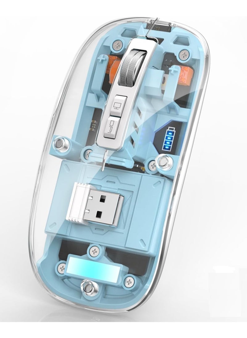 Generic - Transparent Rechargeable Dual-Mode Mouse - Multi devices ( Modes BT5.1 / BT5.1 / 2.4GHz ) - Bluetooth / Wireless Connection - 400mAh - Silent Clik - Magnatic Cover -1600DPI - For Office Business | Blue - Image 1