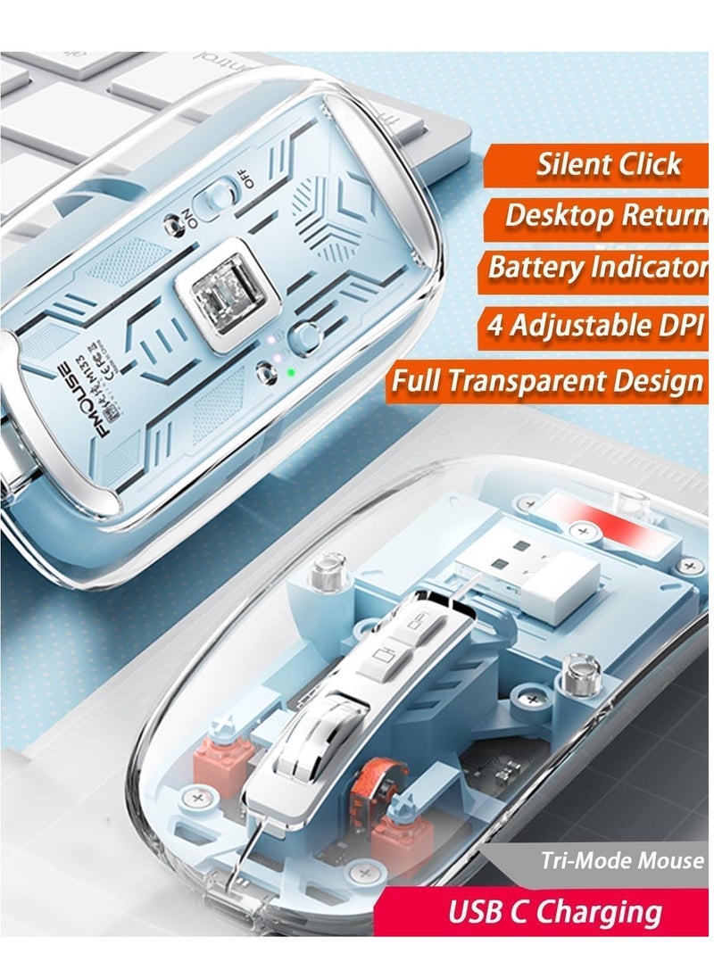 Generic - Transparent Rechargeable Dual-Mode Mouse - Multi devices ( Modes BT5.1 / BT5.1 / 2.4GHz ) - Bluetooth / Wireless Connection - 400mAh - Silent Clik - Magnatic Cover -1600DPI - For Office Business | Blue - Image 1