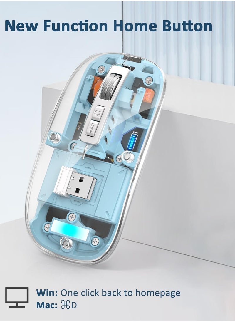 Generic - Transparent Rechargeable Dual-Mode Mouse - Multi devices ( Modes BT5.1 / BT5.1 / 2.4GHz ) - Bluetooth / Wireless Connection - 400mAh - Silent Clik - Magnatic Cover -1600DPI - For Office Business | Blue - Image 1