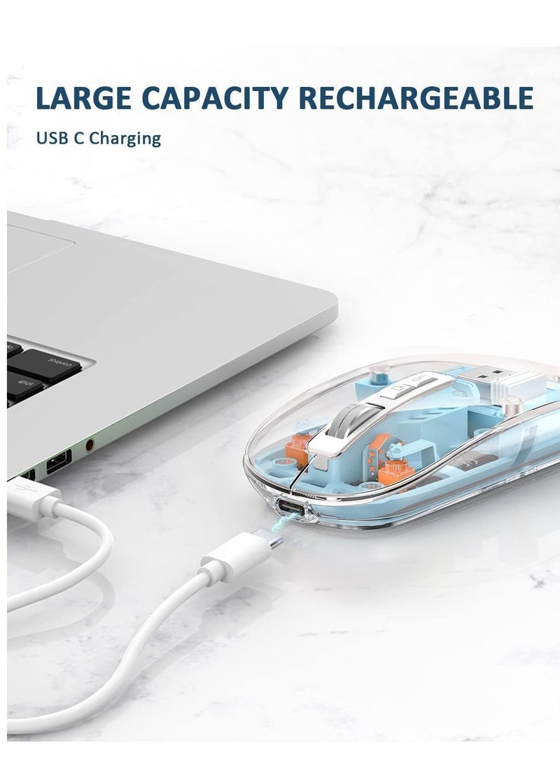 Generic - Transparent Rechargeable Dual-Mode Mouse - Multi devices ( Modes BT5.1 / BT5.1 / 2.4GHz ) - Bluetooth / Wireless Connection - 400mAh - Silent Clik - Magnatic Cover -1600DPI - For Office Business | Blue - Image 1