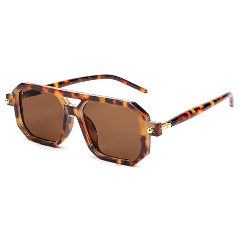 BUTABY Retro Square 70s Flat Aviator Sunglasses Women Men Vintage Trendy Plastic Frame Sun Glasses UV400 Protection Tortoise - Image 1