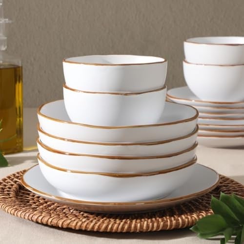 Gibson Home Hazeltine 16-Piece White Stoneware Dinnerware Set – Plates and Bowls, Durable Ceramic Kitchen Dinner Set - Image 4