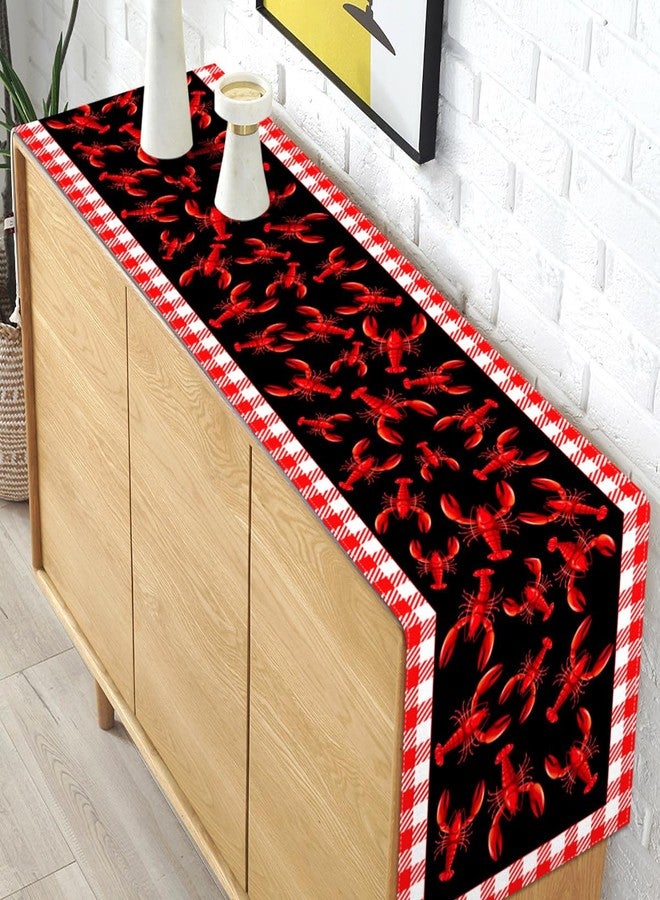 Pudodo Crawfish Boil Table Runner Lobster Seafood Boil Themed Buffalo Plaid Check Birthday Kitchen Dining Home Decoration (13" x 72", Red and Black) - Image 5