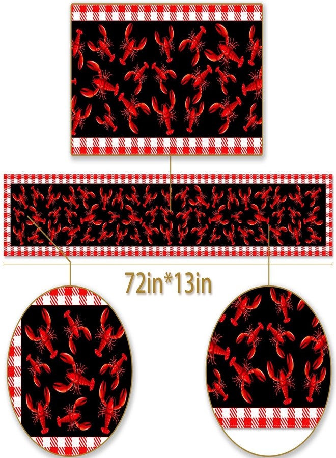 Pudodo Crawfish Boil Table Runner Lobster Seafood Boil Themed Buffalo Plaid Check Birthday Kitchen Dining Home Decoration (13" x 72", Red and Black) - Image 3