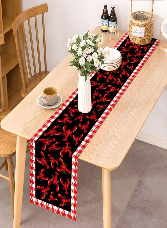 Pudodo Crawfish Boil Table Runner Lobster Seafood Boil Themed Buffalo Plaid Check Birthday Kitchen Dining Home Decoration (13" x 72", Red and Black) - Image 2