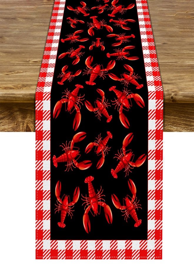 Pudodo Crawfish Boil Table Runner Lobster Seafood Boil Themed Buffalo Plaid Check Birthday Kitchen Dining Home Decoration (13" x 72", Red and Black) - Image 1