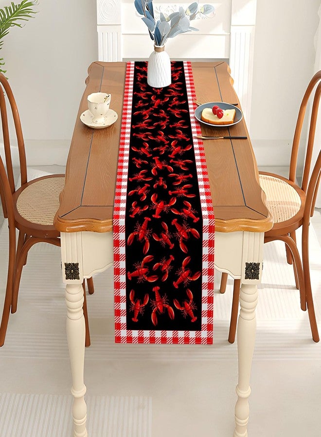 Pudodo Crawfish Boil Table Runner Lobster Seafood Boil Themed Buffalo Plaid Check Birthday Kitchen Dining Home Decoration (13" x 72", Red and Black) - Image 4