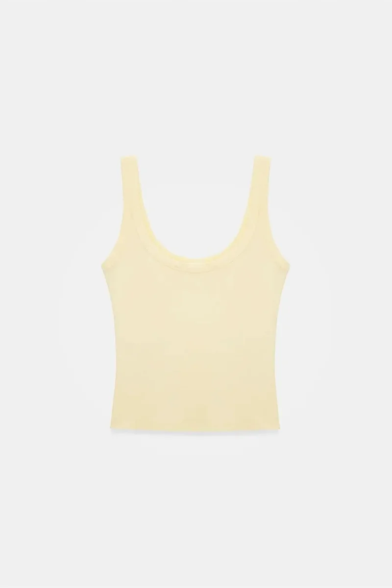 Dilvin Lemon Yellow DILVIN Ribbed Crop Cami Blouse for Women | Best Price UAE