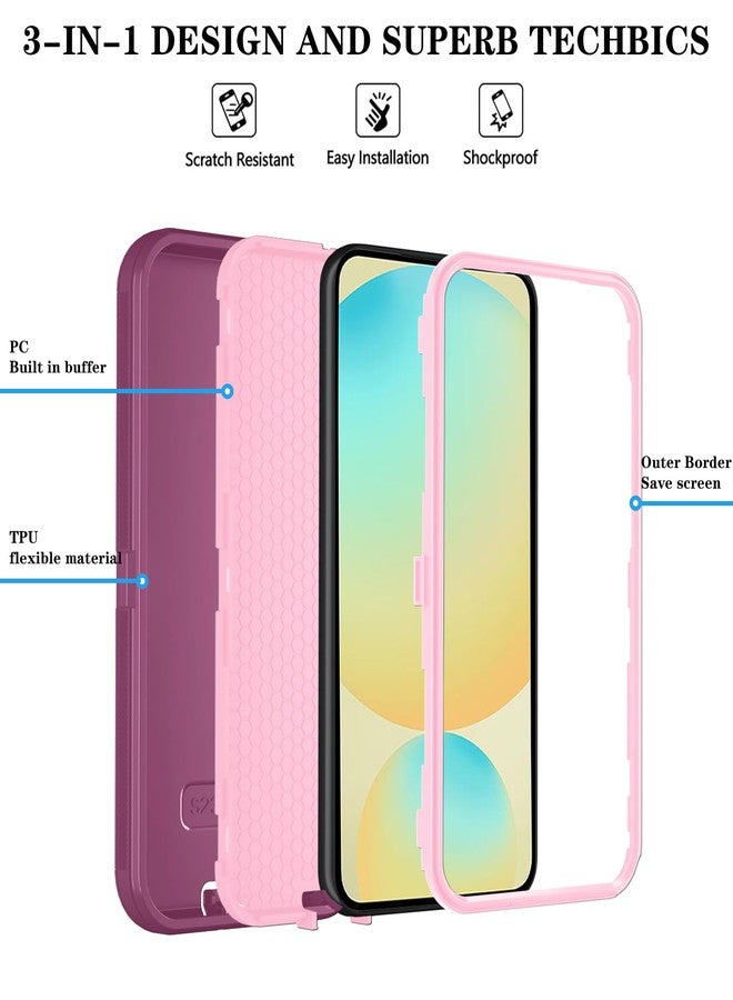 ONOLA Phone Case for Samsung Galaxy S24 FE Case with HD Screen Protector, Heavy Duty Shockproof & Dropproof 3-Layer Cover Phone Case for Galaxy S24 FE (WineRed Pink) - Image 5