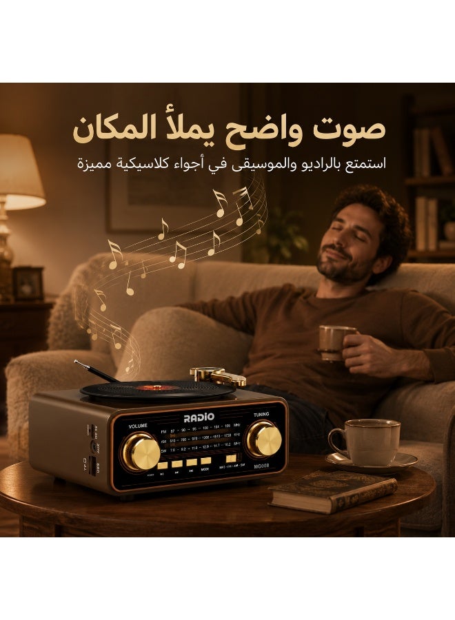 راديو محمول ريترو متعدد الوظائف مع بلوتوث وراديو FM AM SW، مشغل موسيقى USB وTF وAUX، بطارية قابلة للشحن Type-C، مكبر صوت مدمج للمنزل والمكتب - Image 5
