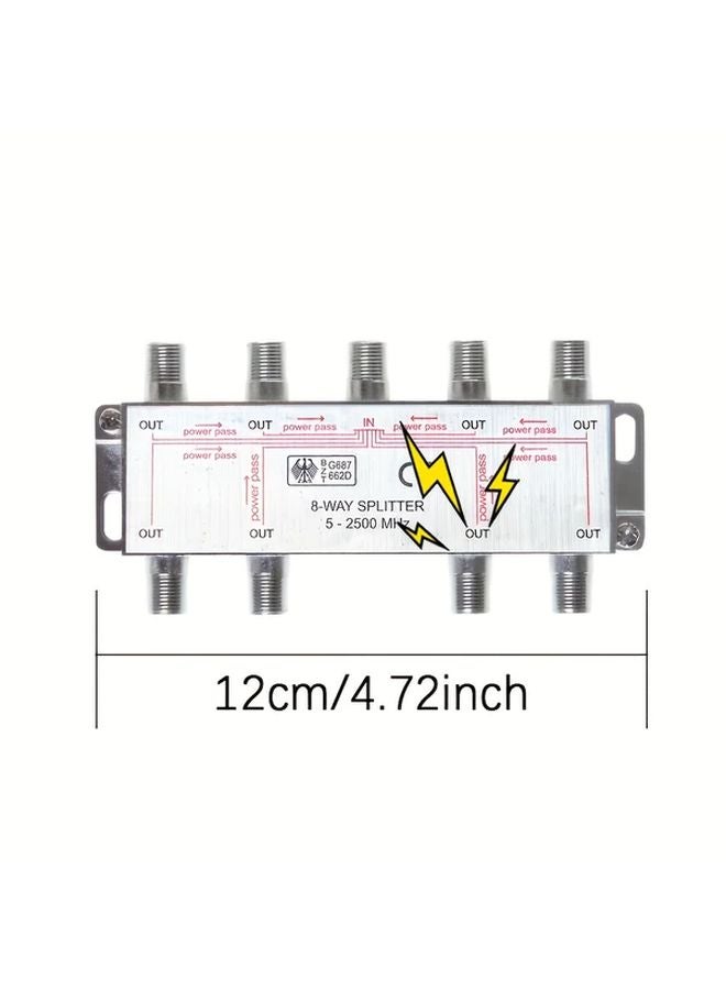 Silvery 8 Way Coaxial Cable Splitter 10 2500MHz RG6 Compatible for CATV Satellite TV - Image 3