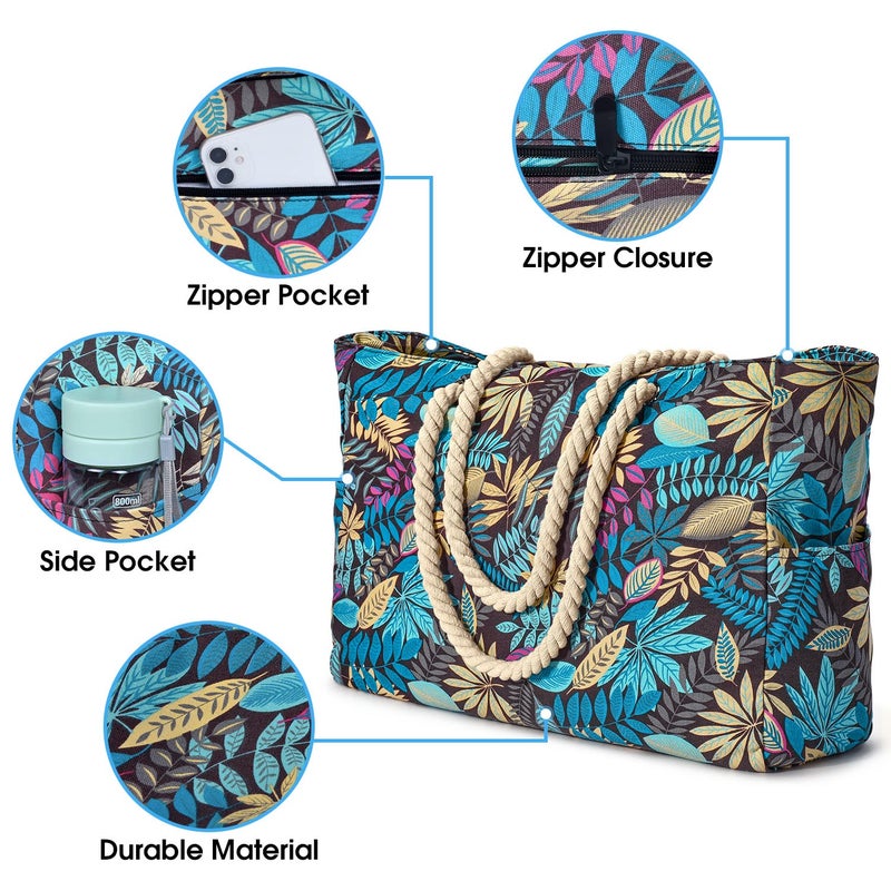 Becokan Waterproof Tote Bag, Large Beach Bag for Women, Zipper Closure, Lightweight, Sandproof Swim Pool Bag - Image 2