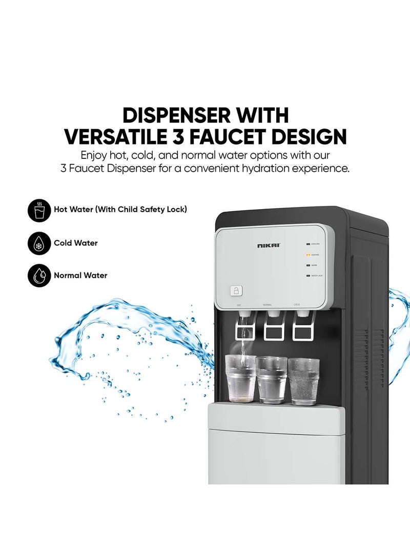 NIKAI Bottom Loading Water Dispenser With Pump And 3 Tap Design - Hot, Normal, Cold - Compressor Cooling, Bottom Loading, Anti-Bacterial, Stainless-Steel Tank, Low Noise, Anti-Spill System NWD2000BL Black - Image 5