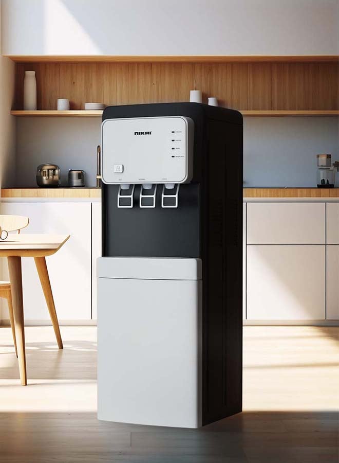 NIKAI Bottom Loading Water Dispenser With Pump And 3 Tap Design - Hot, Normal, Cold - Compressor Cooling, Bottom Loading, Anti-Bacterial, Stainless-Steel Tank, Low Noise, Anti-Spill System NWD2000BL Black - Image 2