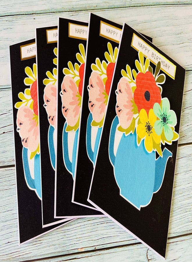 Crafted Forever مجموعة بطاقات معايدة مصنوعة يدوياً من Crafted Forever مع أظرف لأعياد الميلاد، مقاس 4x6، فارغة من الداخل، بنمط زهري (عبوة من 5 بطاقات) - Image 5