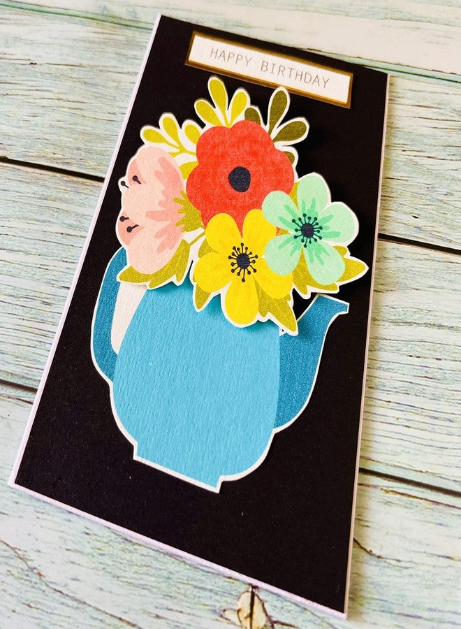 Crafted Forever مجموعة بطاقات معايدة مصنوعة يدوياً من Crafted Forever مع أظرف لأعياد الميلاد، مقاس 4x6، فارغة من الداخل، بنمط زهري (عبوة من 5 بطاقات) - Image 1