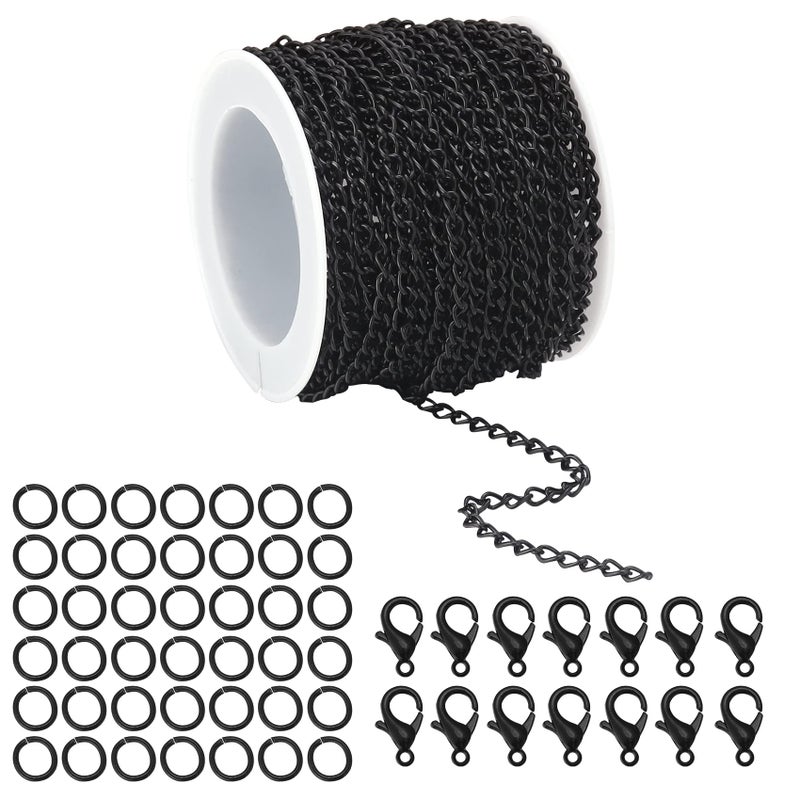Forise 30 Feet Necklace Chains 3mm Twisted Links Chain for DIY Jewelry MakingNecklace Chains Set with 20Pcs Lobster Clasps 50Pcs Jump Rings