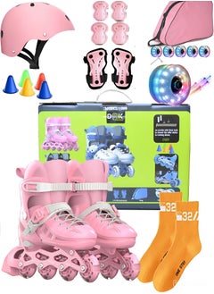Draxon Roller skates for kids adjustable with Light Up wheels, Fun Illuminating for boys Girls, rollerskates for kids beginners, suitable for indoor outdoor model-309-Pink, adjustable 4 sizes  - Image 1