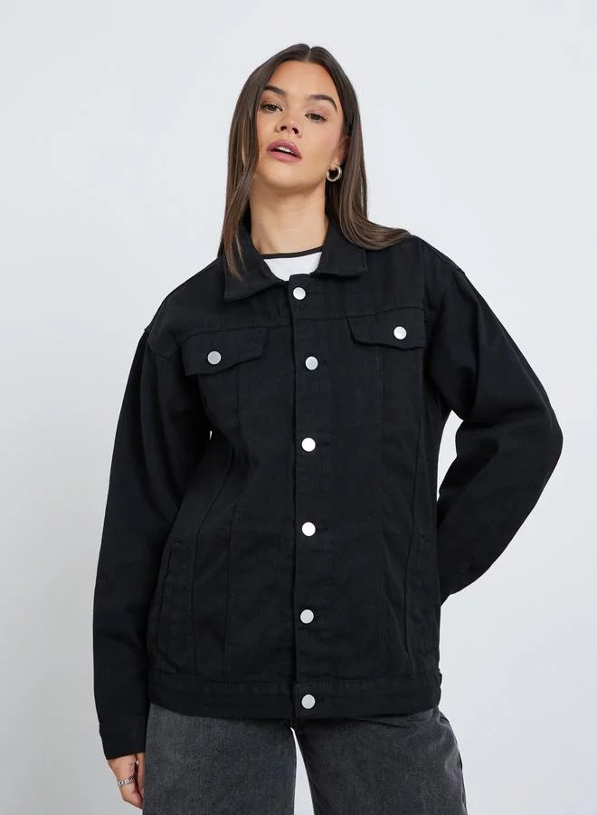 Styli  Styli Women Black Oversized Denim Jacket for Women | Best Price UAE