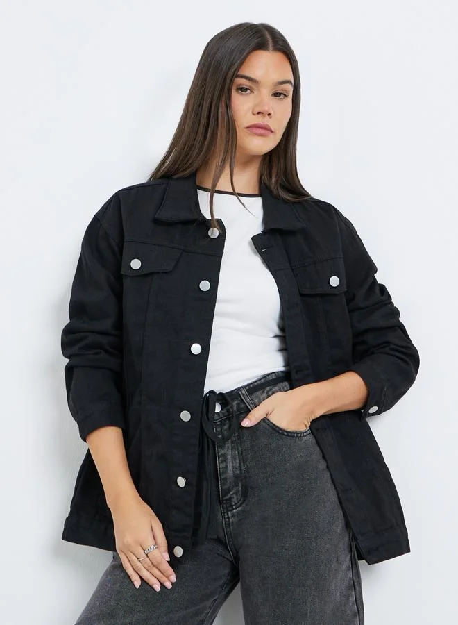 Styli Women Black Oversized Denim Jacket
