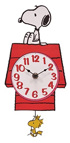Mark Feldstein & Associates Mark Feldstein, Peanuts Snoopy's Dog House with Woodstock Pendulum Pal Wall Clock, 12 Inch - Image 1