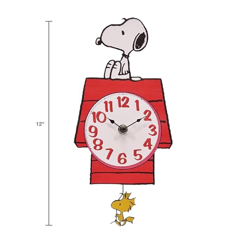 Mark Feldstein & Associates Mark Feldstein, Peanuts Snoopy's Dog House with Woodstock Pendulum Pal Wall Clock, 12 Inch - Image 3