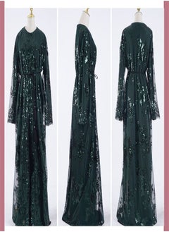 Loquat Fashion Embroidered Sequin Dress Abaya Green  - Image 2