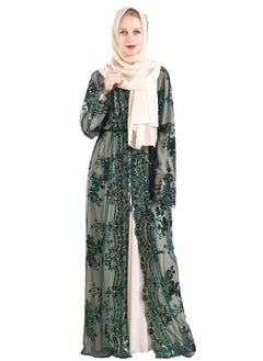Loquat Fashion Embroidered Sequin Dress Abaya Green  - Image 1