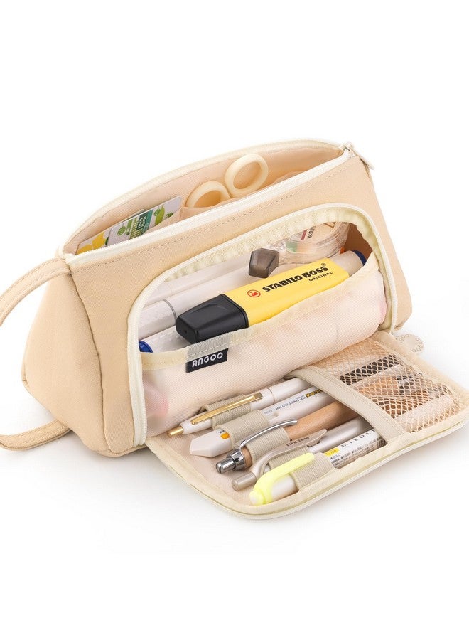 EASTHILL Large Capacity Pencil Case Pouch School Supplies, Aesthetic Stationery Pen Case Bag For Girls Women-Khaki  - Image 1
