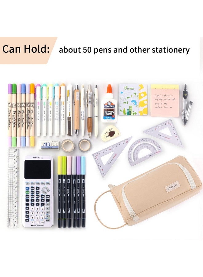 EASTHILL Large Capacity Pencil Case Pouch School Supplies, Aesthetic Stationery Pen Case Bag For Girls Women-Khaki  - Image 2