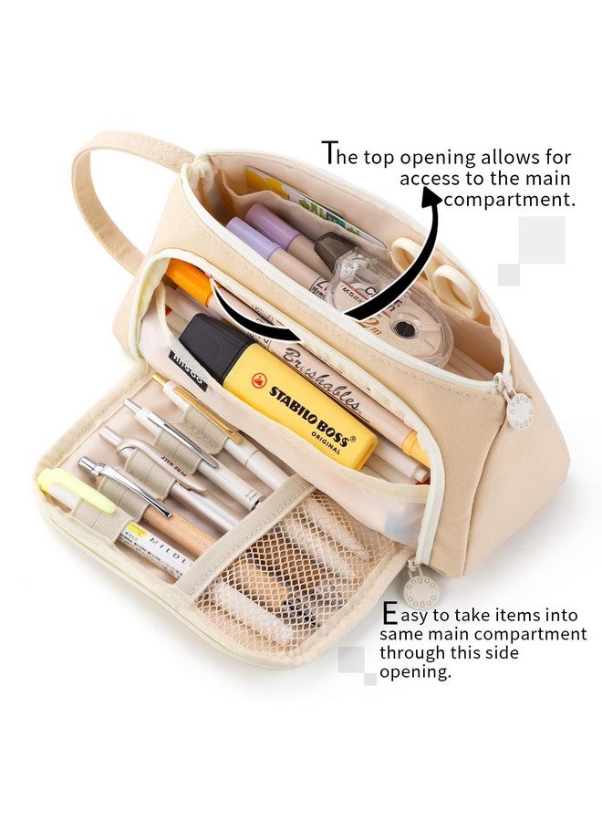 EASTHILL Large Capacity Pencil Case Pouch School Supplies, Aesthetic Stationery Pen Case Bag For Girls Women-Khaki  - Image 3