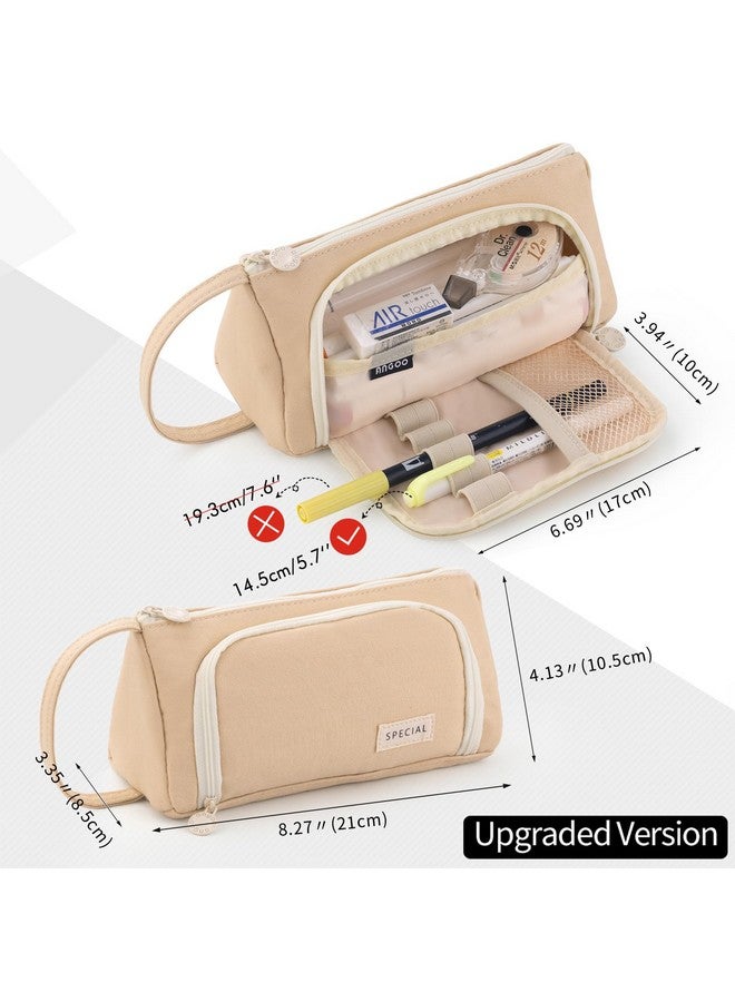 EASTHILL Large Capacity Pencil Case Pouch School Supplies, Aesthetic Stationery Pen Case Bag For Girls Women-Khaki  - Image 4