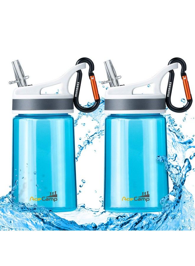 AceCamp Kids Water Bottle 2 Pack With Straw For School Kids Boys Girls12Oz Children Toddler Water Bottle Small With Clip Tritan Bpa Free For Backpack Outdoor Sports Travel Portable And Leakproof Blue 2Pcs  - Image 1