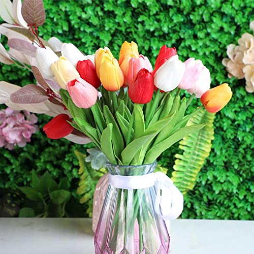 Bodosac 24pcs Multicolor Artificial Tulip Latex Real Touch for DIY Bouquets Wedding Party Bridal Baby Shower Home Decor (Multicolor Tulip) - Image 3